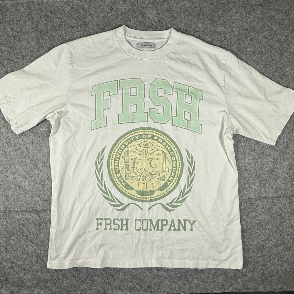 FRSH Company Graphic T-Shirt Mens Large White Green University Collegiate Tee